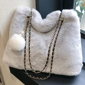 لطيف لطيف حقيبة منتفخة للنساء حقيبة أفخم ناعمة فو فرو مع قلادة سعة كبيرة حقيبة سفر نسائية أزياء أعلى 10 بيع أكياس طبق الأصل مثالية - No9