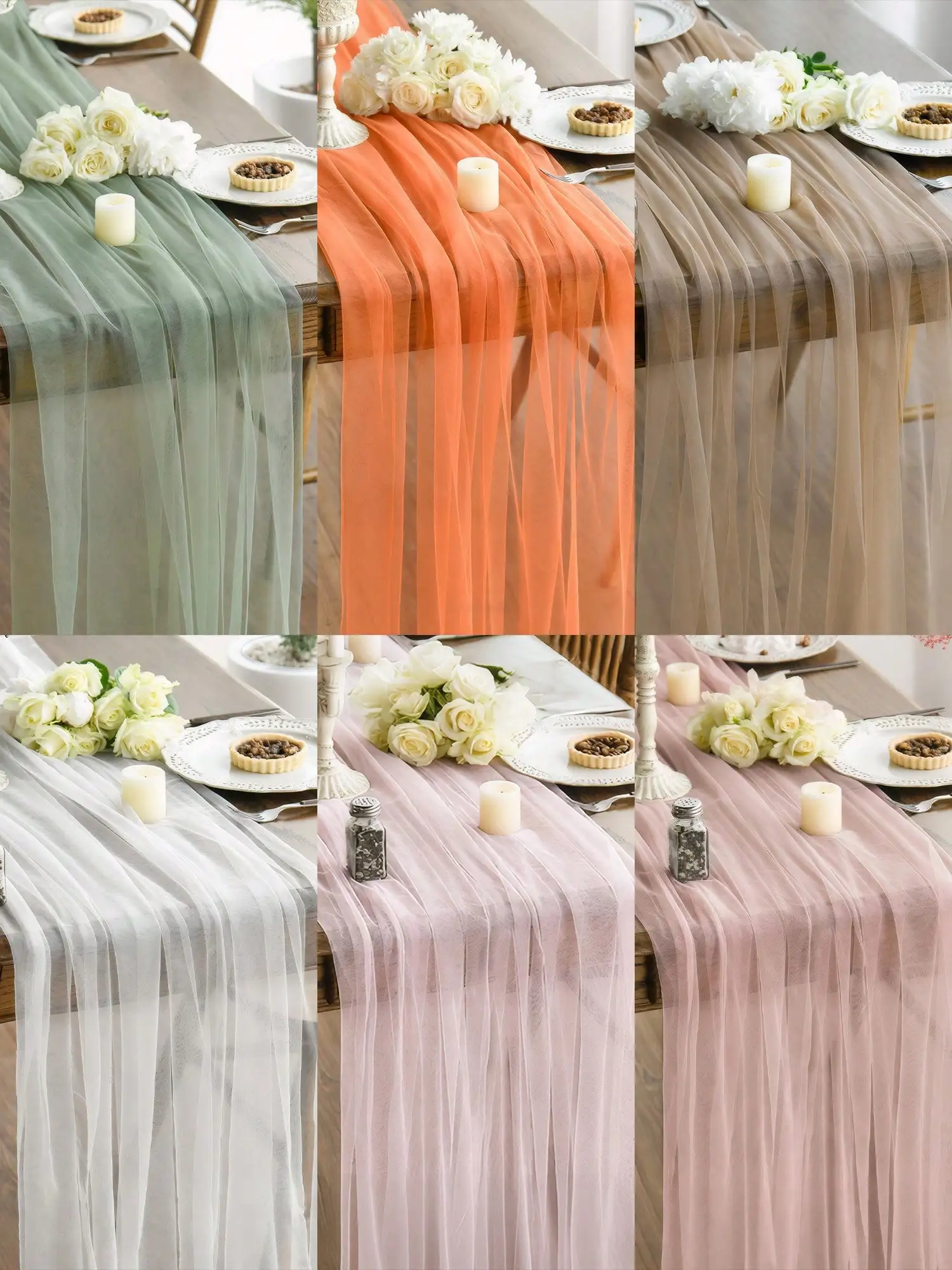 1pc Solid Color Sheer Mesh Table Runner, Transparent Tulle Outdoor Decor, Romantic For Wedding, Banquet, Table Decoration, Arch