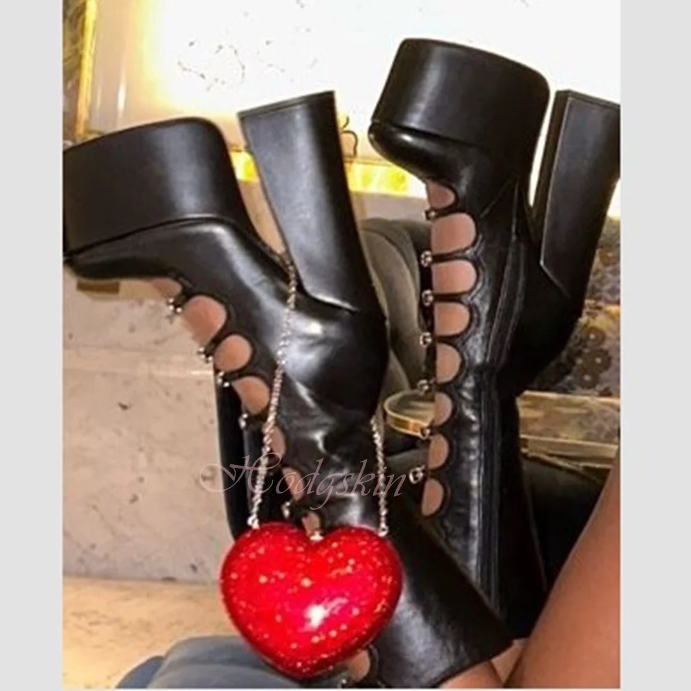 Thick Sole Platform Sandals Boots Summer Women Shoes Chunky High Heels Buckles Straps Hollow Leather Zipper Sandals Summer Shoes