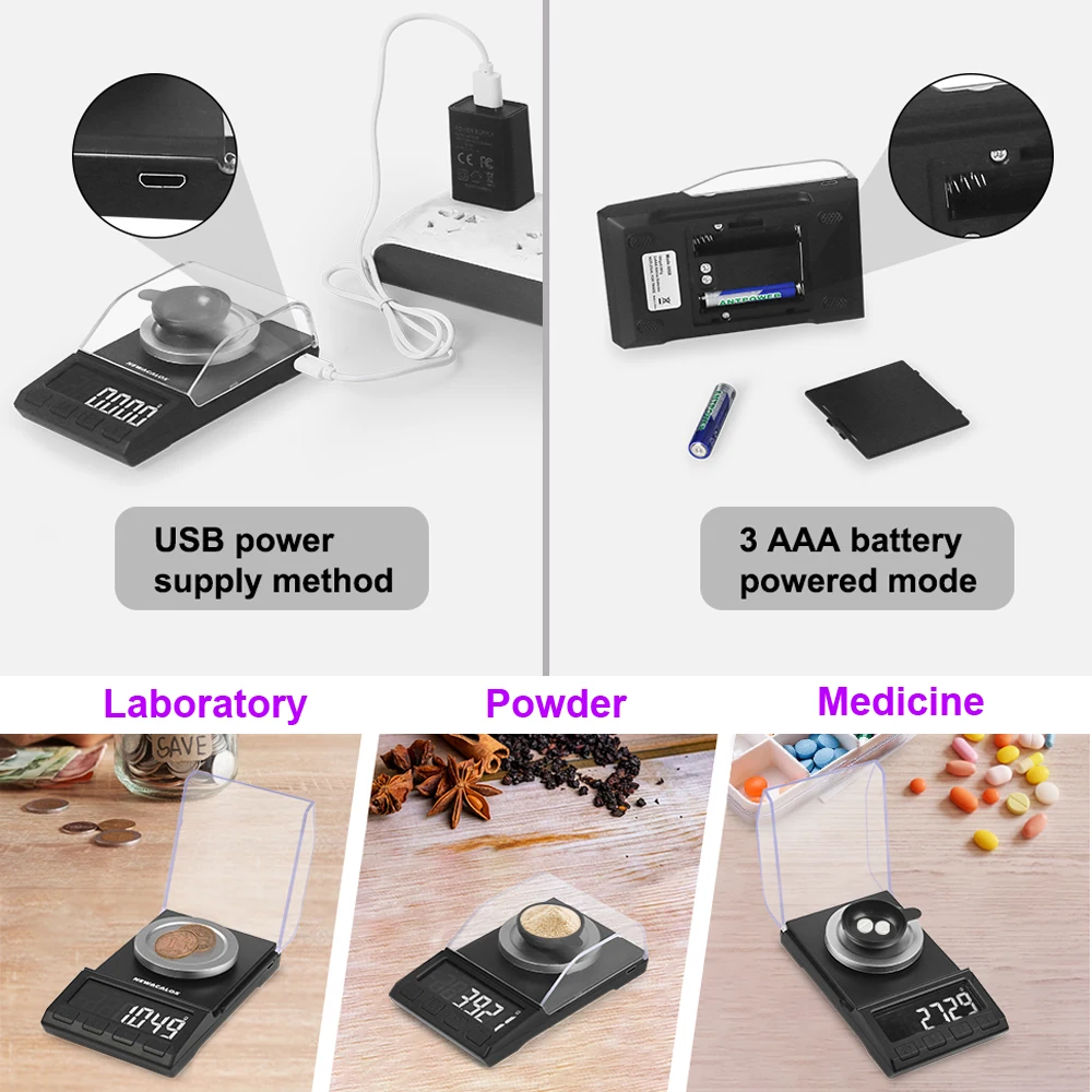 NEWACALOX-USB電動電子ジュエリースケール、精密デジタルスケール、天びん重量、医薬品計量、0.001g、50g、100g、200g