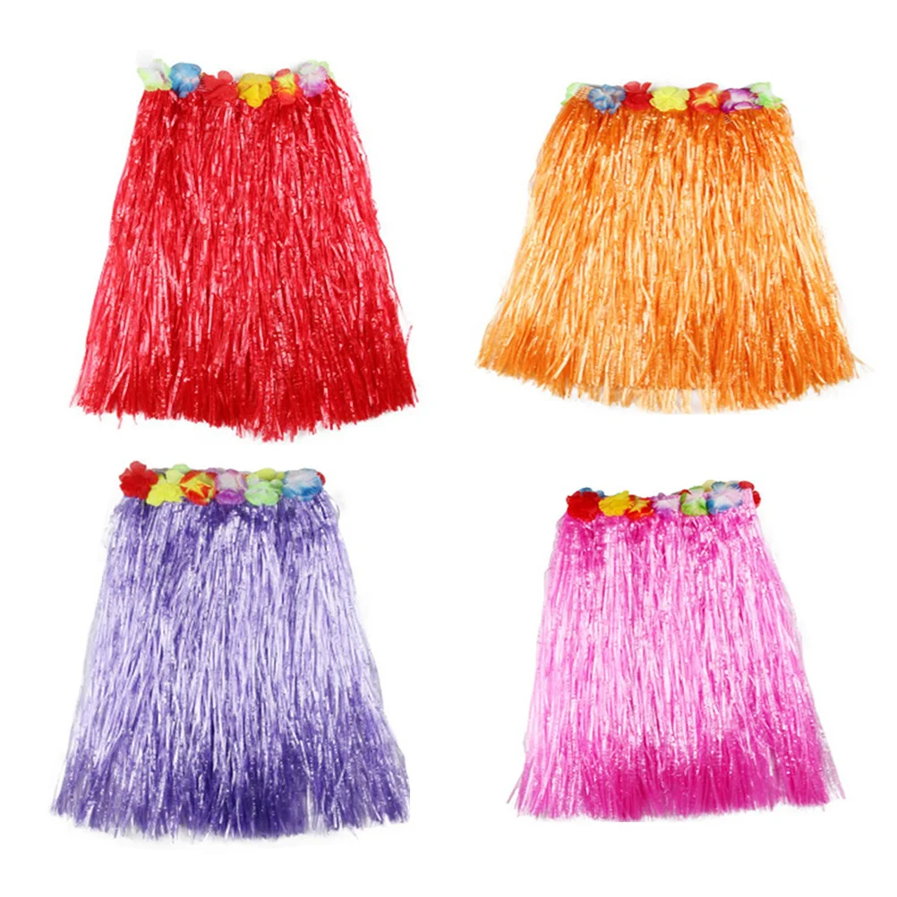 4 stuks 40 cm kinderen tropische hula dans rok verstelbare tailleband kleurrijke bloemen kostuum voor strand luau partijen Hawaii gras rok