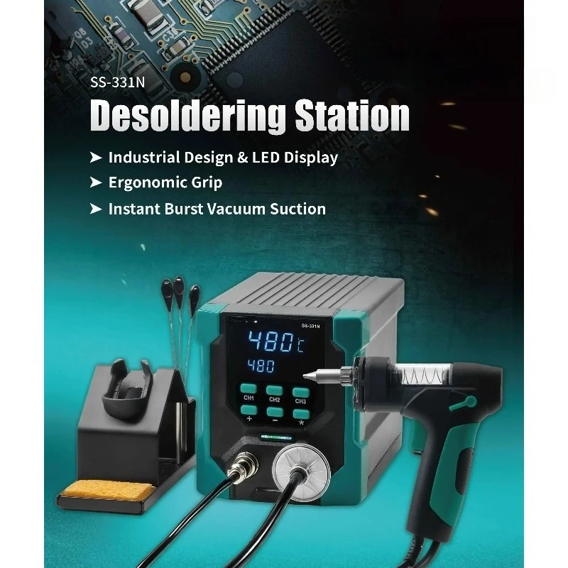 SS-331N LCD Digital Vacuum Desoldering Tool ESD Safe Electric Solder Removal Station for Circuit Board Maintenance