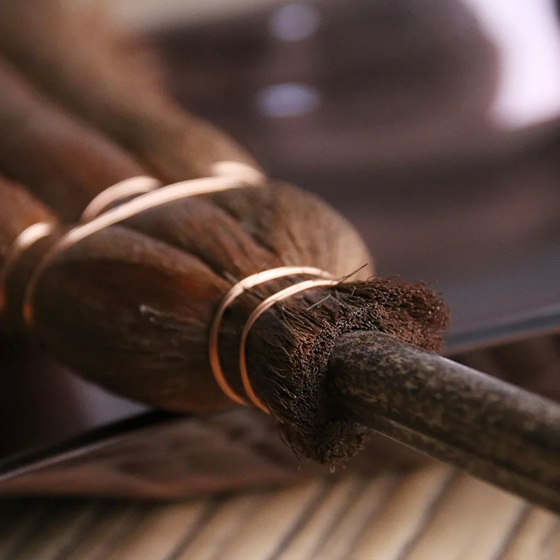 Portable hemp palm brush with stainless steel loop small broom tea sets computer Keyboard cleaning brush handmade natural