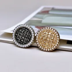 10PCS Of Fashion Tweed Plaid metal Button Embellished Sweater Knit Coat Pearl Button