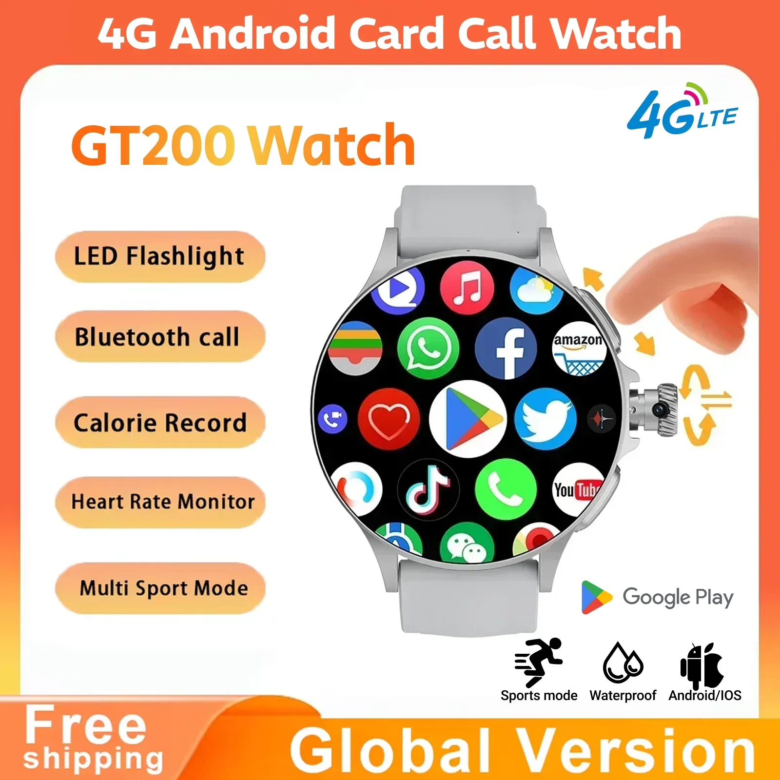 

2025 GT200 Smart Watch 4G Android，Rotating Camera Video Call, WiFi SIM, NFC GPS Fitness Tracker Heart Rate Sleep Monitor