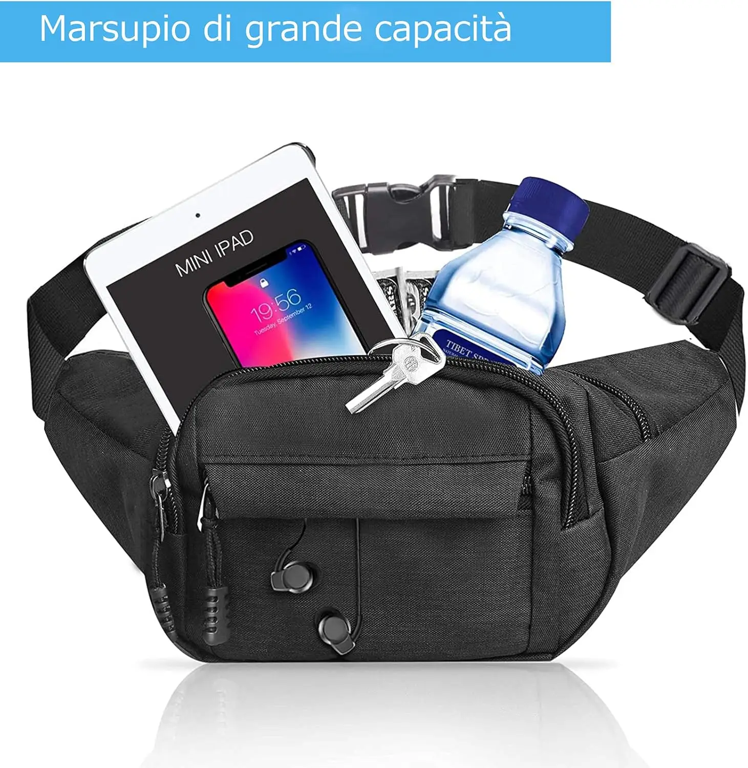 حقيبة خصر للرجال مع 4 حزام قابل للتعديل بسحاب وحقيبة خصر من قماش أكسفورد، حقيبة خصر للجري مقاومة للماء للجنسين لتشغيل ركوب الدراجات