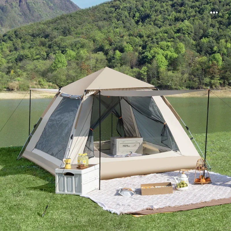 

Outdoor tent field camping tent canopy two-in-one automatic tent silver-coated rainproof camping supplies and equipment