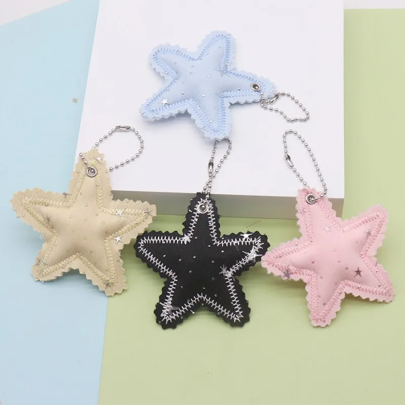 New Star Bead Keychain Fabric Five Pointed Pendant DecorativeOrnament Hanging Backpack Keyring  Accessories Friend Gifts
