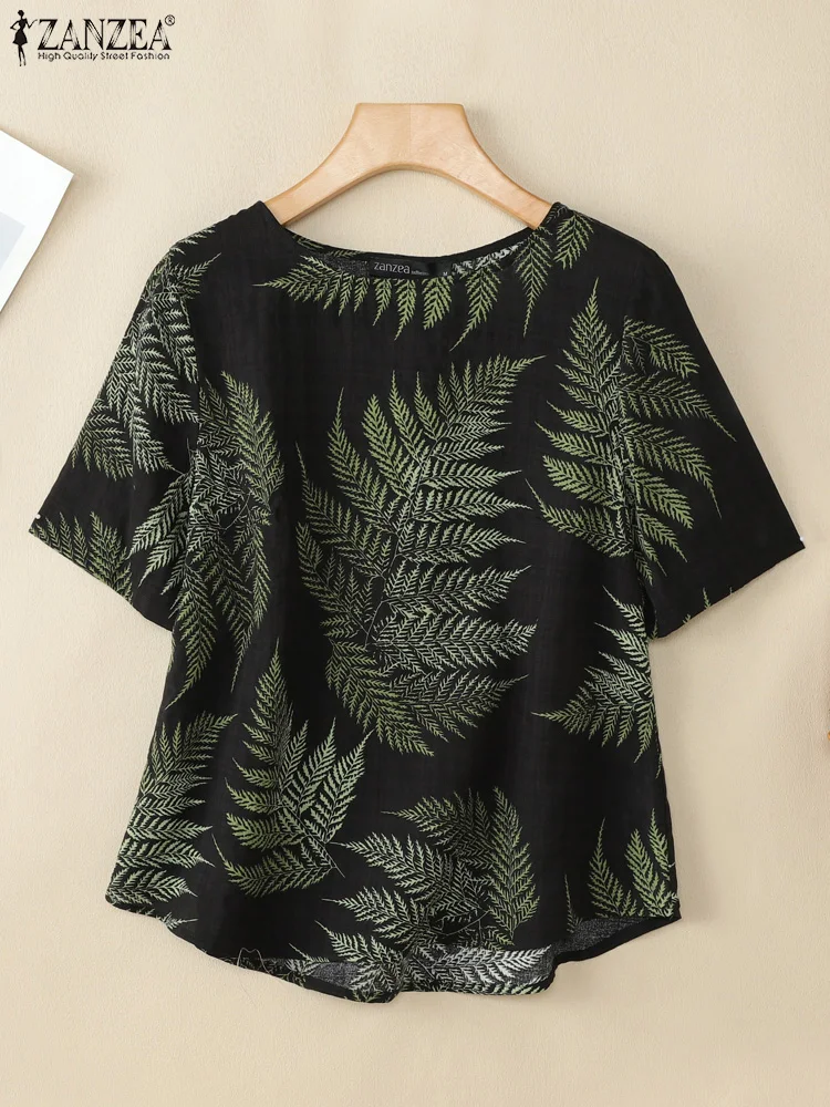 2025 Women Summer Floral Printed Blouse ZANZEA Casual O Neck Short Sleeve Holiday Shirt Thin Tops Female Work Blusas Oversize
