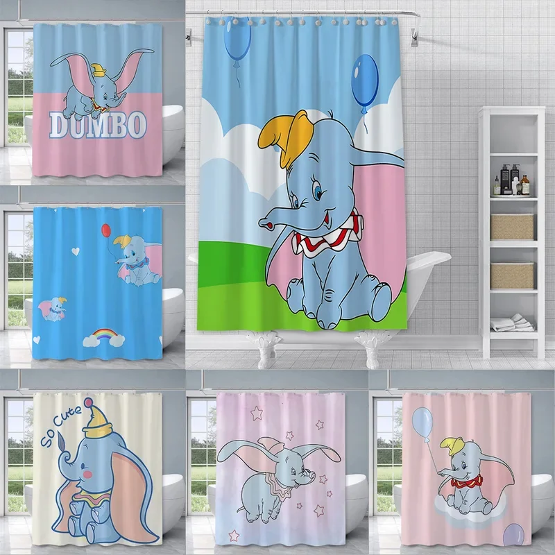 Cartoon D-Dumbo Shower Curtain Waterproof Polyester Fabric Paint Colorful Bath Curtains Home Bathroom Decor Curtain With Hook @