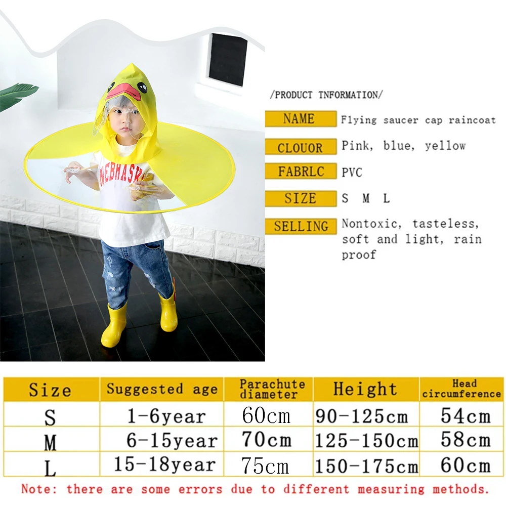 Creative Kids Rain Cover Cute Cartoon Duck UFO Children's Raincoat Boys And Girls Umbrella Hat Windproof Poncho Rain Gear Hot-ll