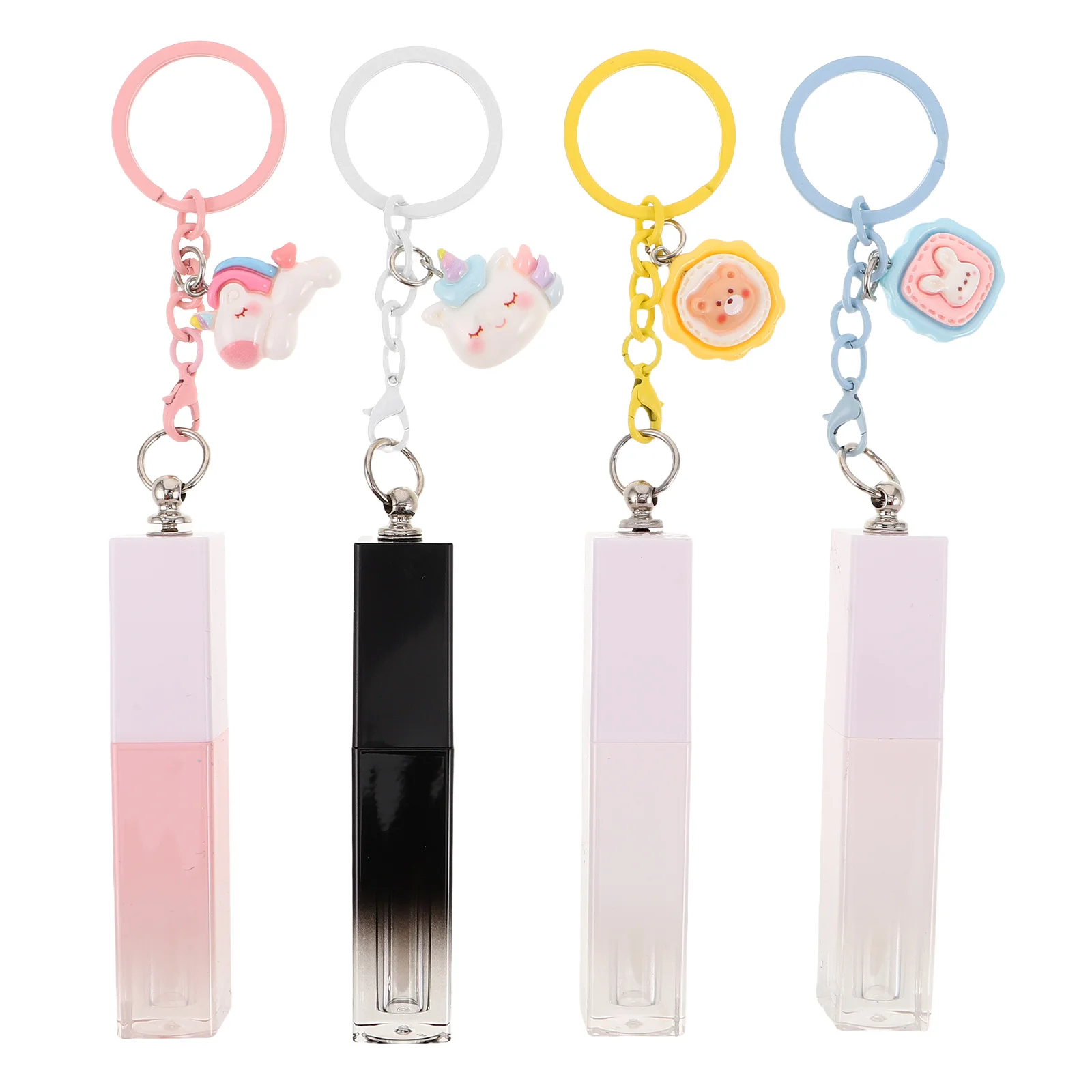 

4Pcs Refillable Lip Gloss Tubes 3Ml Gradient Empty Containers Cartoon Keychain DIY Lip Balm Makeup Accessories