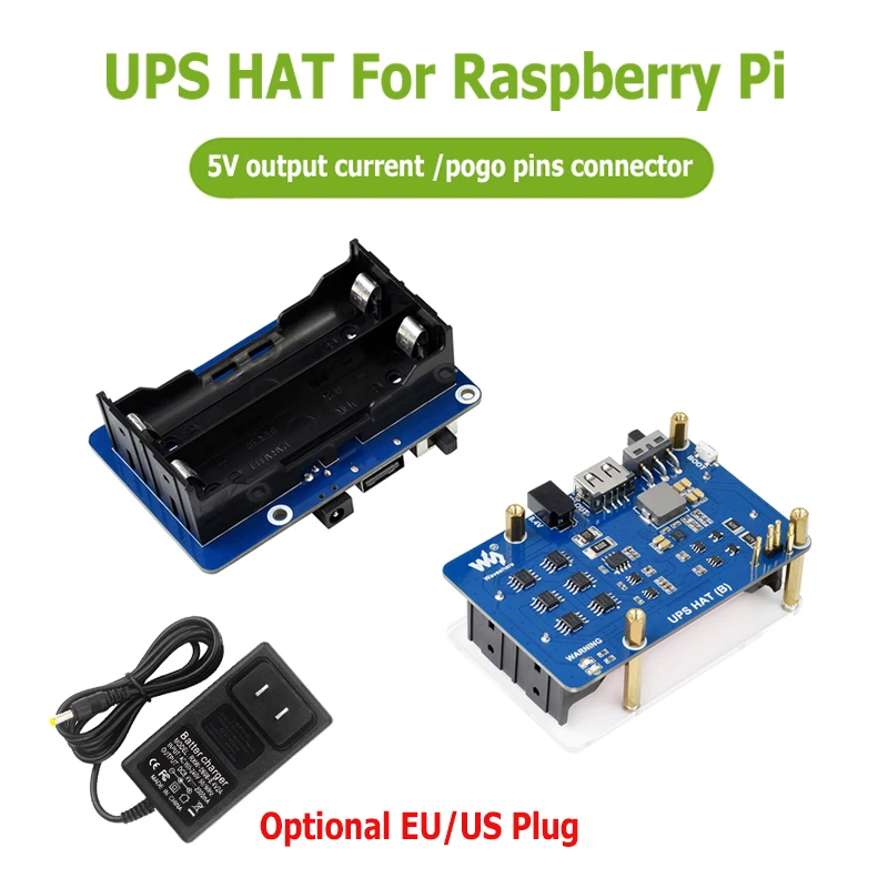 Raspberry Pi UPS HAT (B) 5V Uninterruptible Power Supply 5A High Current Pogo Pins Connector for Pi 4B 3B+ 3B