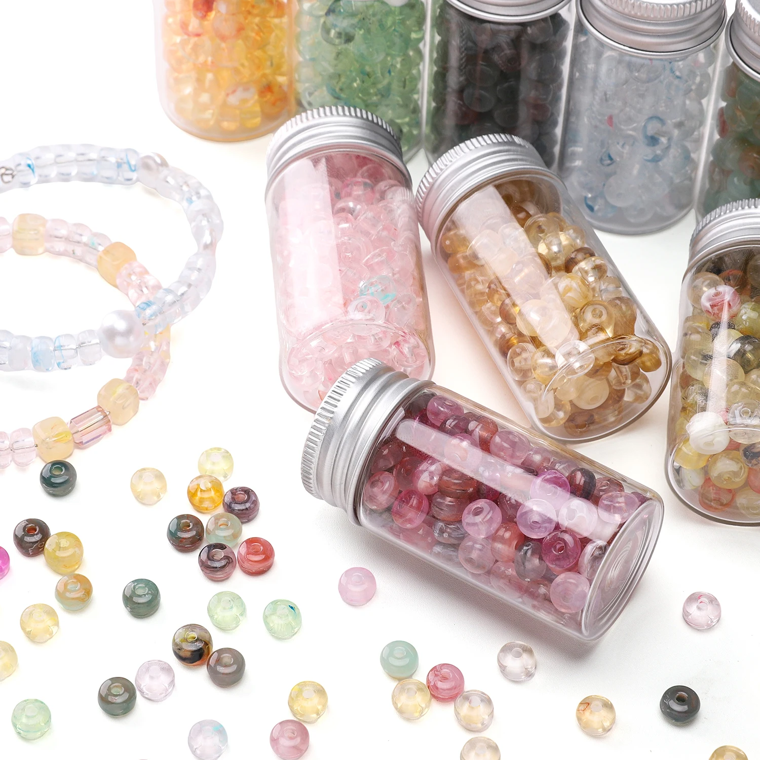 40/70Pcs Acrylic Double Color Transparent Flat Round/Square Spacer Beads For Jewelry Making DIY Bracelet Necklace Accessories