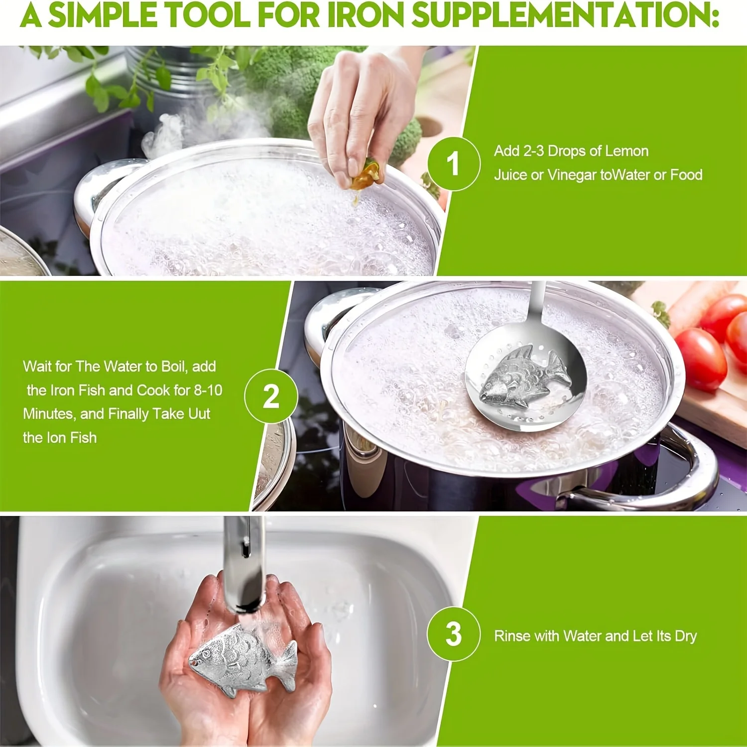 Iron Fish Cooking Tool to Add Original Iron Supplement to Food and Water, Iron Supplement Tool for Iron Deficiency Vegetarians,