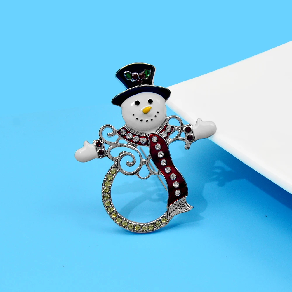 CINDY XIANG Wear Scarf Snowman Brooch Winter Fashion Pin Rhinestone And Enamel Jewelry Festival