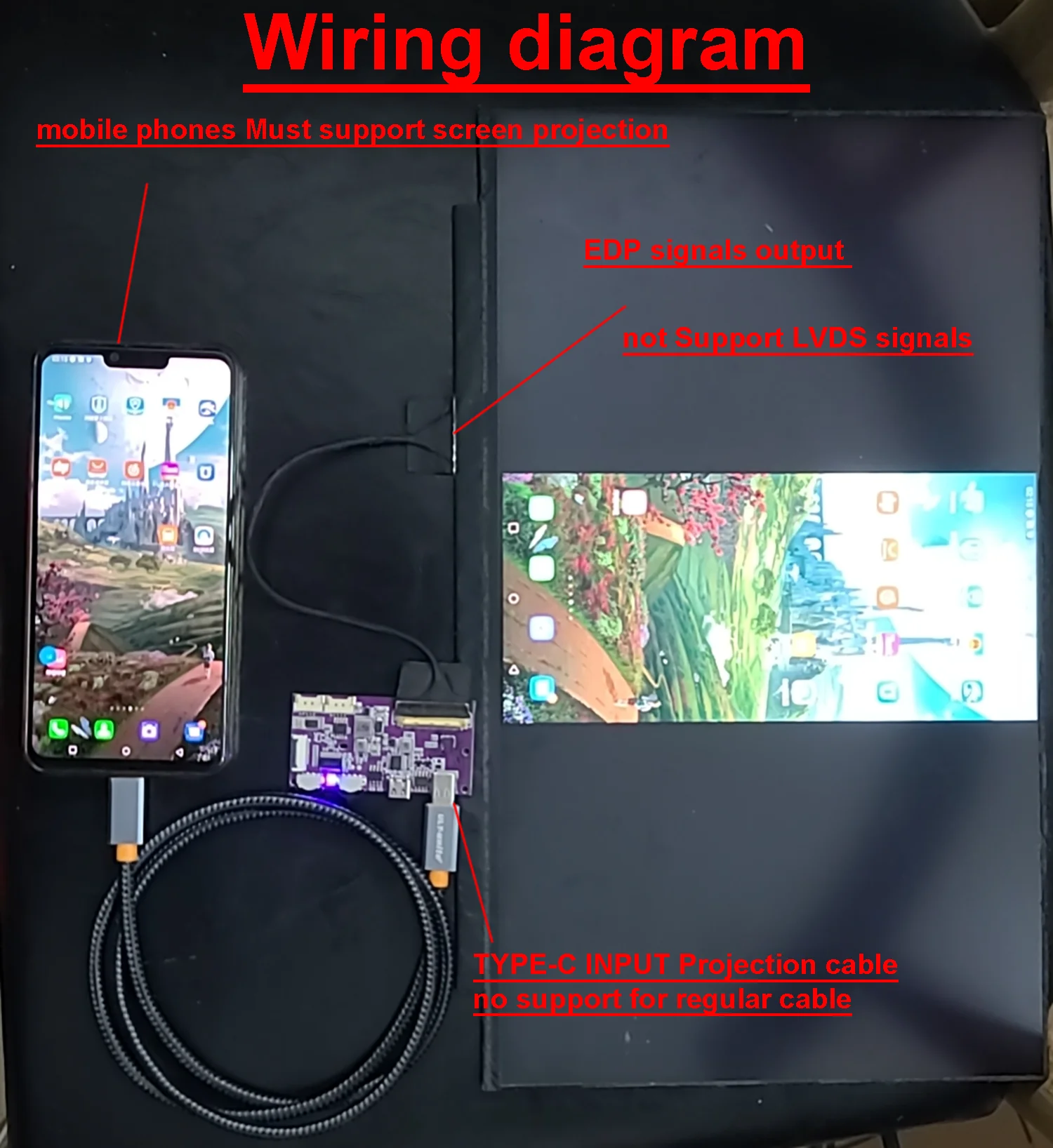 2K 4K USB Type-C To EDP Driver Board Isdn 30PIN 40PIN EDP video Signal Portable LCD Projector Display Screen PC Mobile Monitor