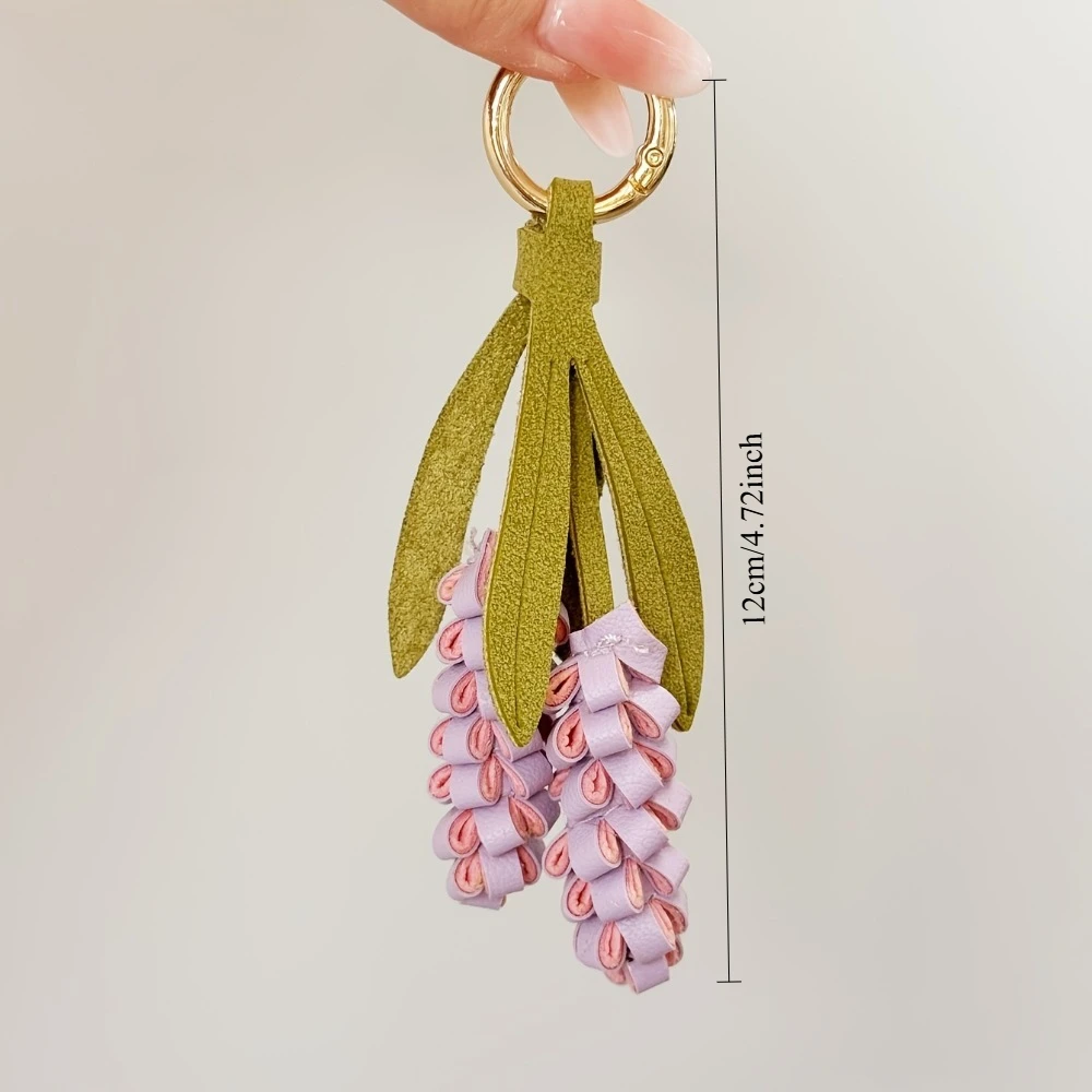 Lavender Flower Leather Keychain, Handmade Purple Floral Bag Charm, Cute Pendant for Handbag, Backpack, Car Keys, Gift for Women