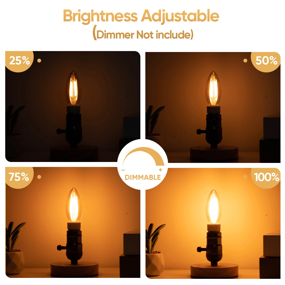 Dimmable Candle Shape LED Lights Bulb, Warm White Indoor Chandelier, Flame Filament Lamp, Decoração para casa, C35, E14, 220V, 4W, E12, 110V