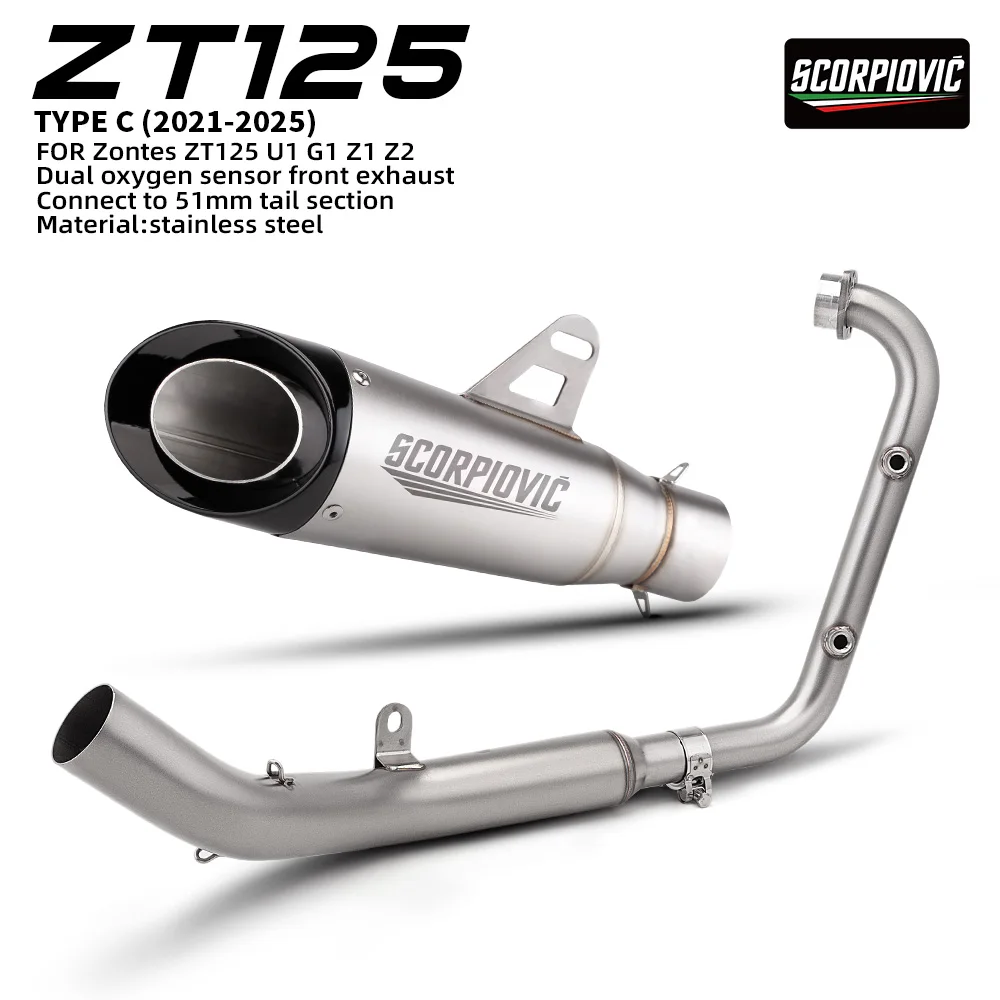 ZONTES ZT125 U1 G1 Z1 Z2 Slip On Exhaust Dual Oxygen Sensor Front Header Matched Double Triple Layer Tail Pipe Replacement Parts