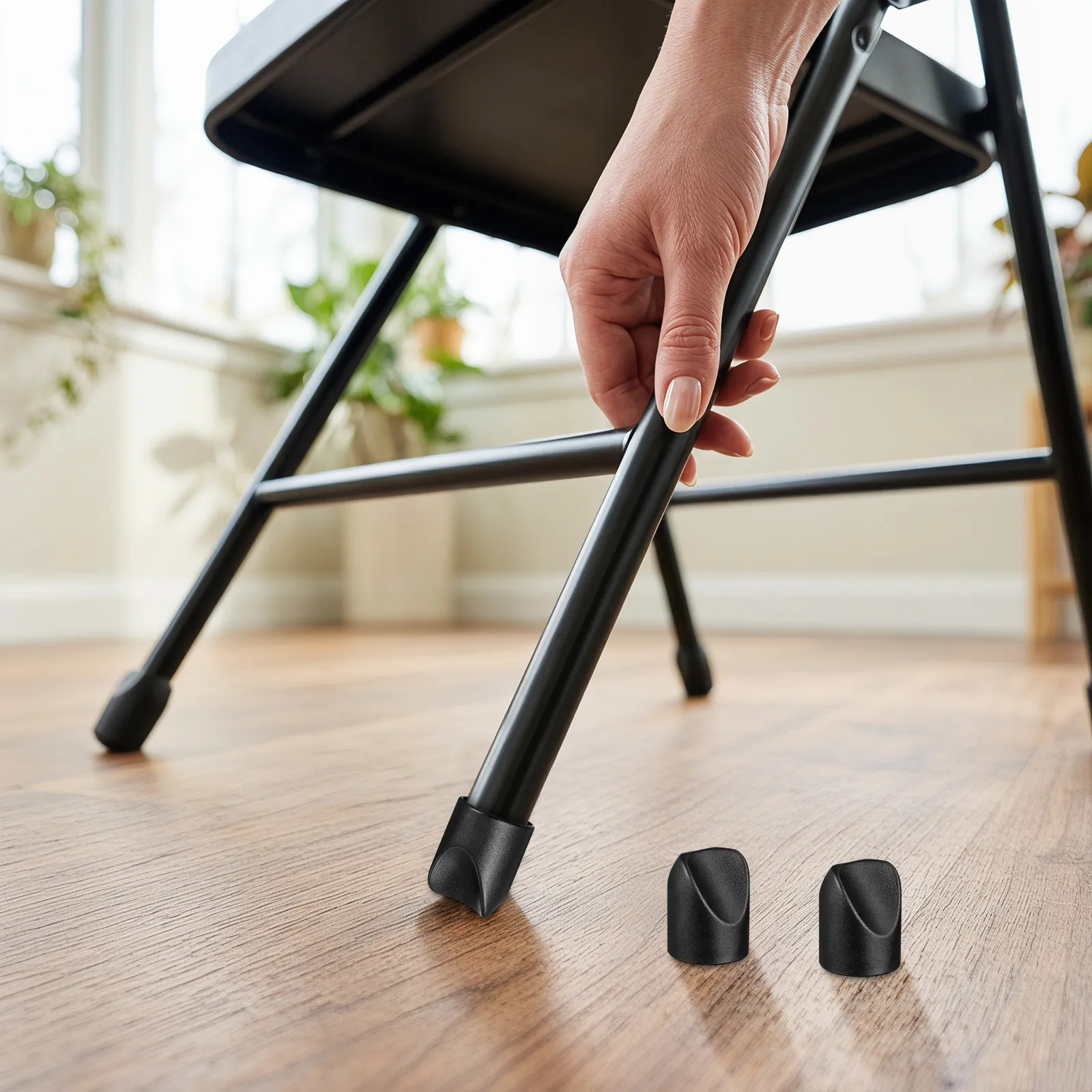 8Pcs Black Folding Chair Parts Heavy-Duty Plastic Stability End Caps Universal Chair Tube Caps for Metal Upholstered Chairs