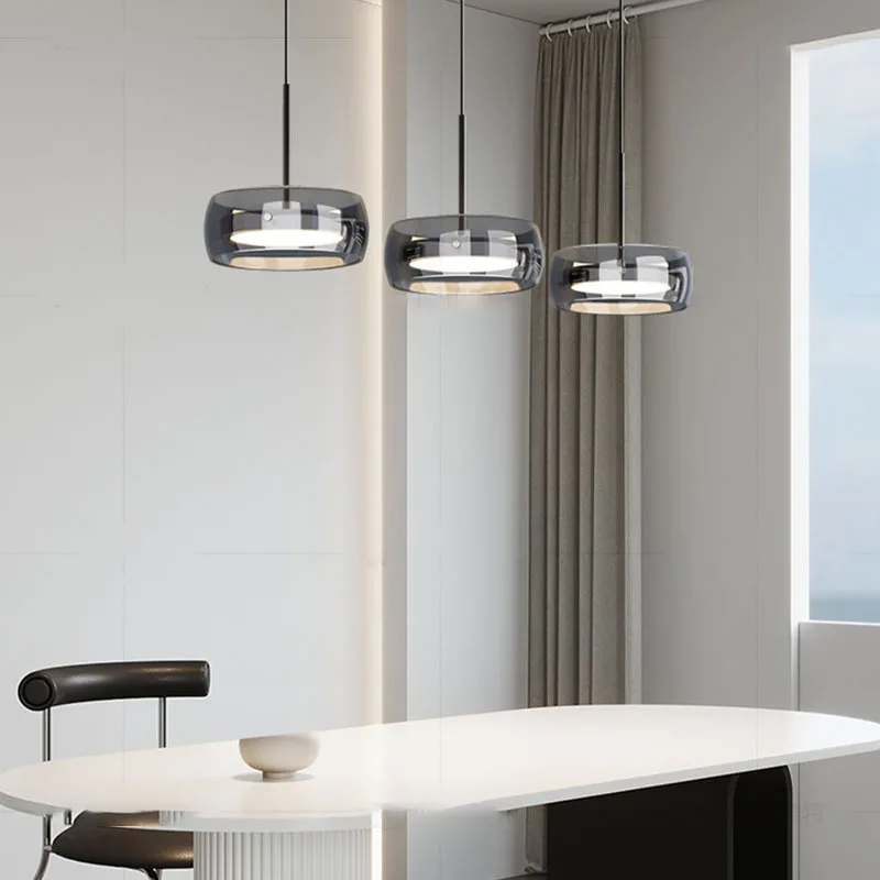 Led Modern Minimalist High-End Light Luxury Glass Restaurant Pendant with A High-End Feel Three Headed Dining Room