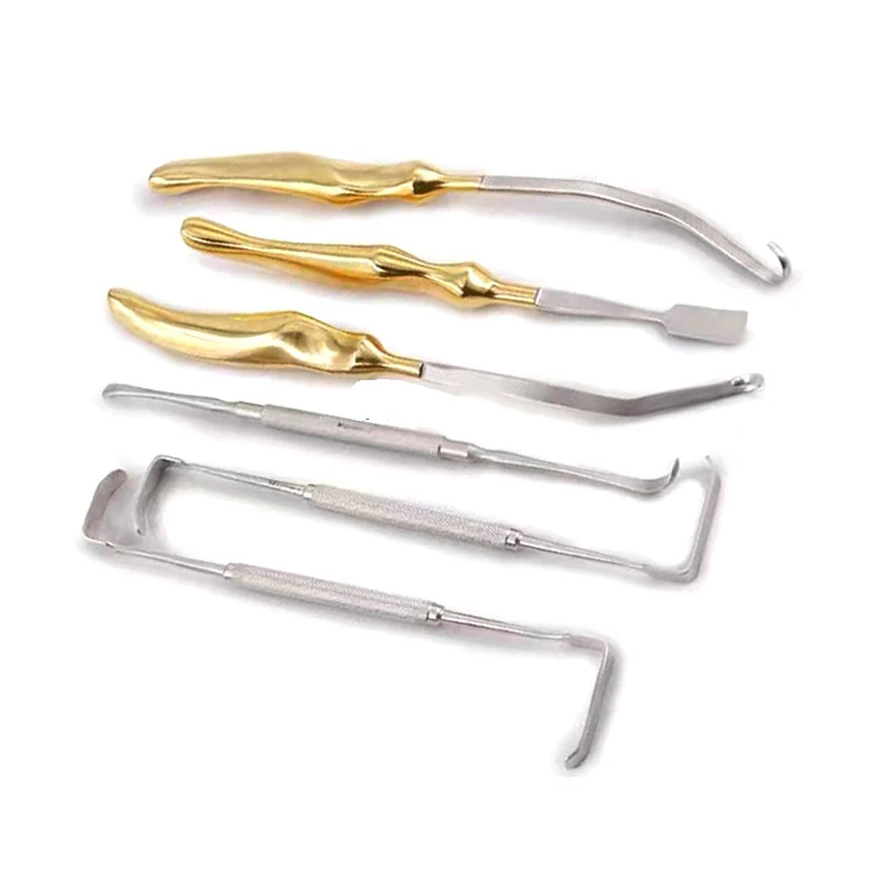 Pelador de cartílago de costilla Nasal con mango dorado, seis juegos de pelador de doble cabeza izquierda y derecha, Retractor tipo L