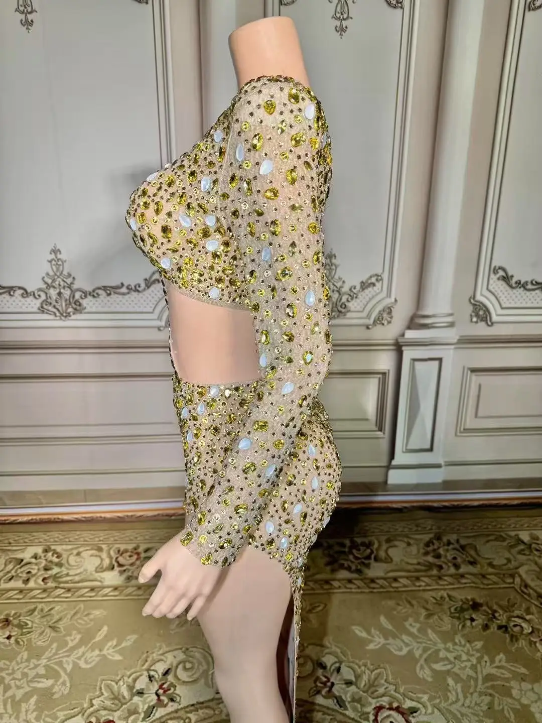 Sexy Party Dress Hollow Out Sleeveless Prom Gowns Pageant Dinner Night Wear for Women High Slit Performance Costumes