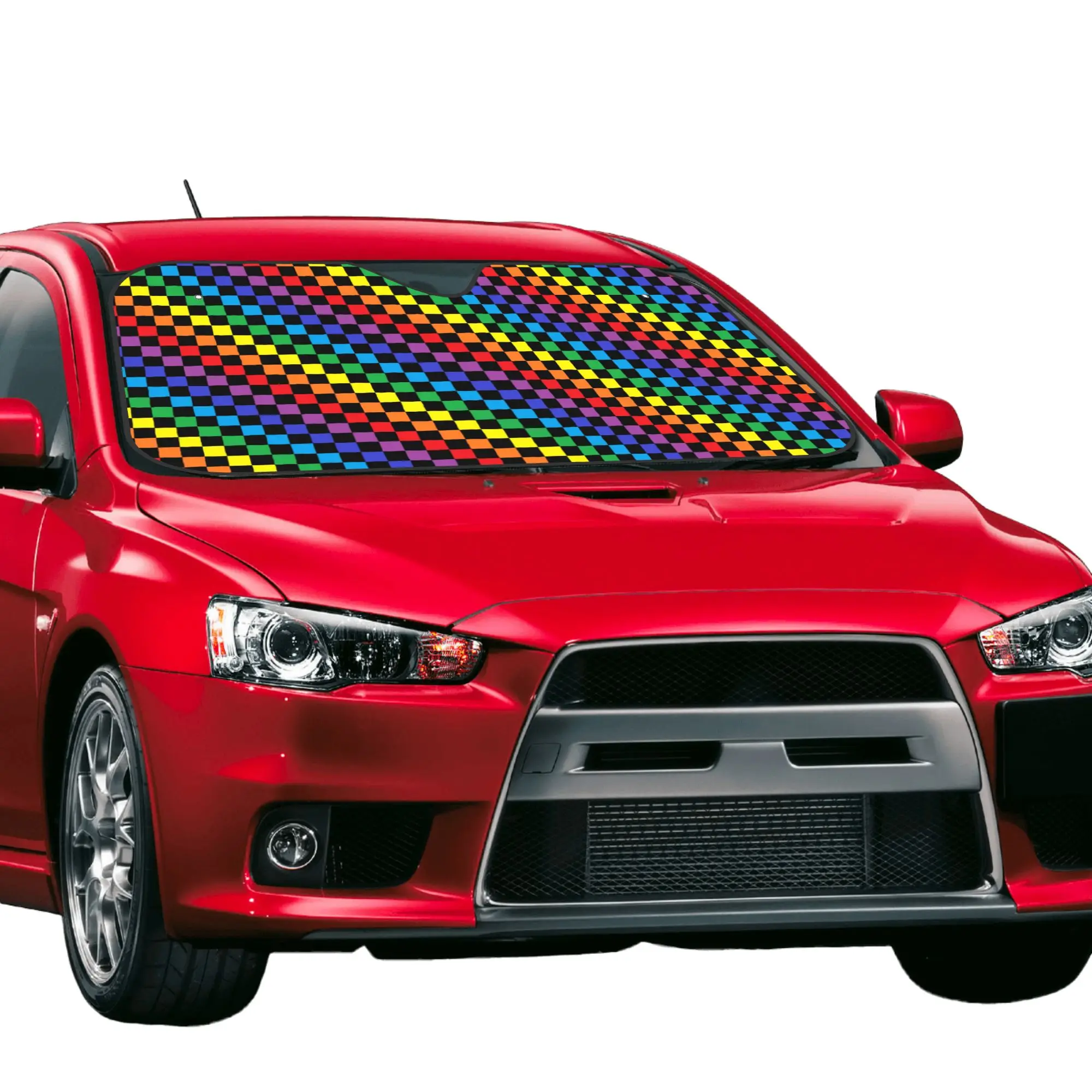 Rainbow Checkers Checkerboard Car Front Windshield Sun Visor Heat Insulation  UV Protection Portable Aluminum Foil Auto Visor