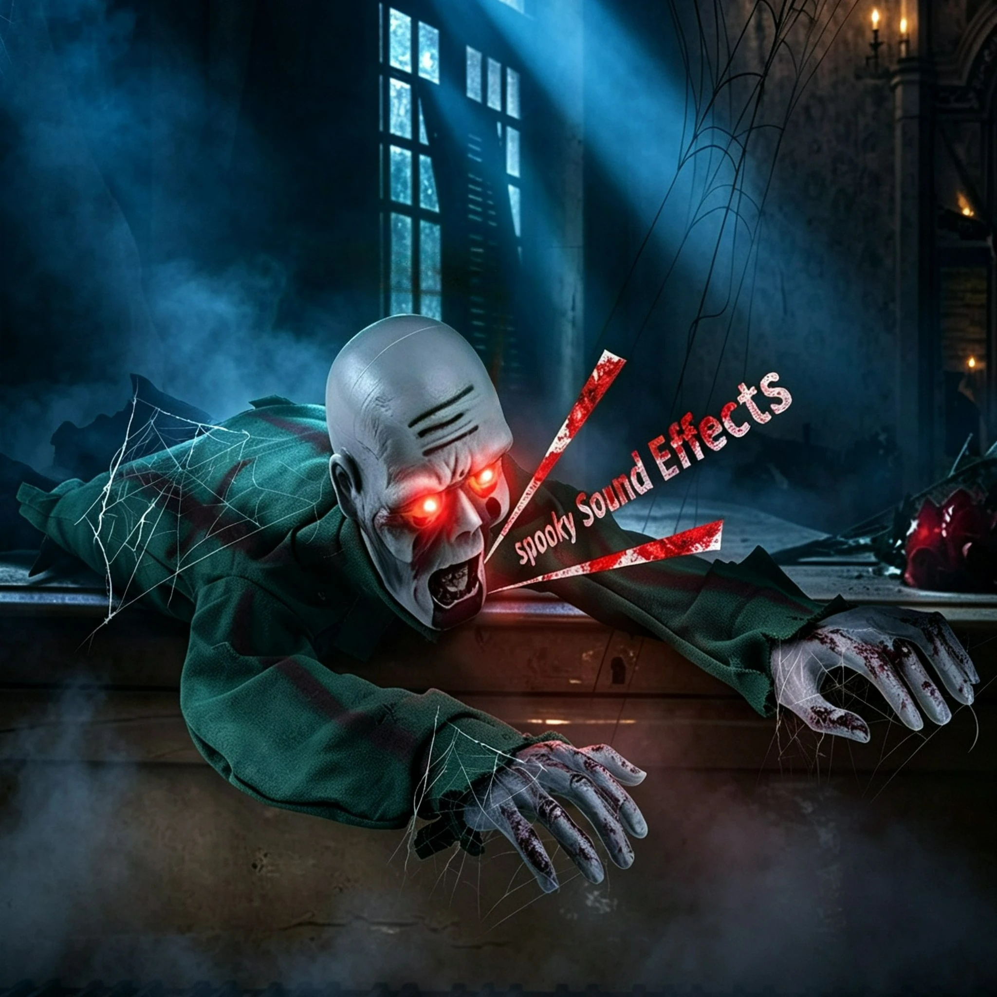 Foldable Crawling Ghost Figure Spooky Halloween Crawling Ghost Decoration with Sound Glowing Eyes Realistic Electric for Haunted