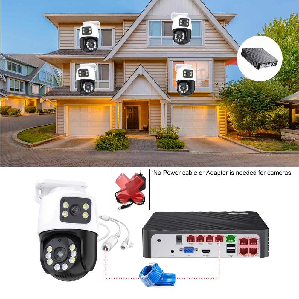 Imagem -02 - Kit de Vigilância por Vídeo Poe Nvr Lente Dupla Leds Duplos Câmeras Ptz ip para Segurança Doméstica 3k Resolução hd 6mp H.265 Cctv sy 8ch