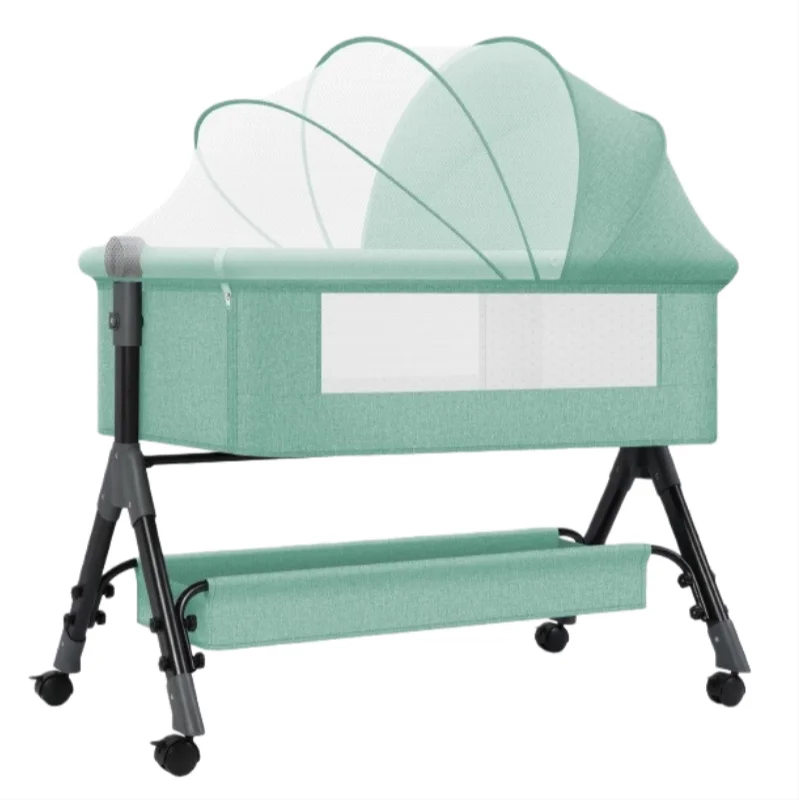 Baby Mobile Convertible Crib with Metal Frame Modern Design Portable for Babies and Kids