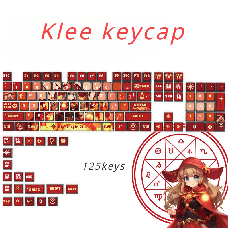 Genshin Impact Klee Keycap PBT Sax Height Sublimation Mechanical Keyboard Pudding Keycap Translucent Anime Game Keycaps