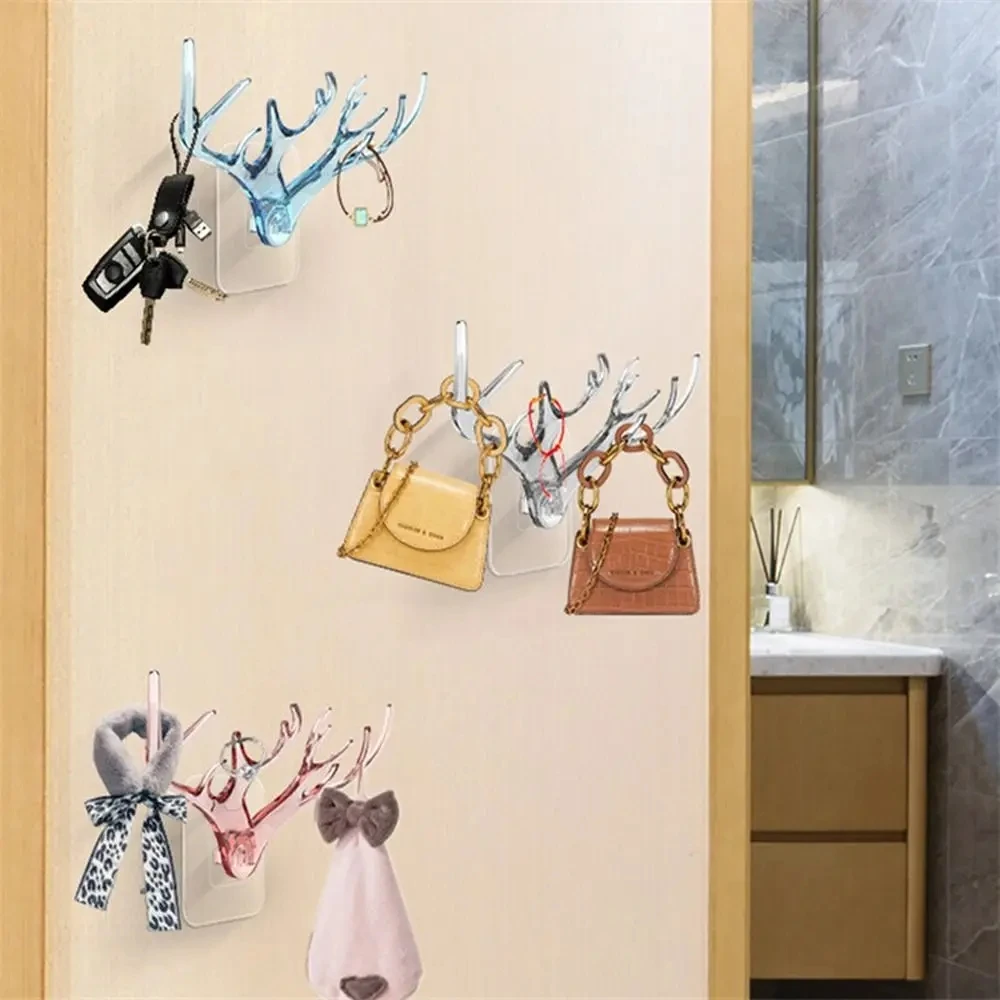 1pcs Creative Wall Hanging Jewelry Holder Key Holder Necklace Storage Holder Vintage Deer Horns Hanger Coat Rack Wall Decoration