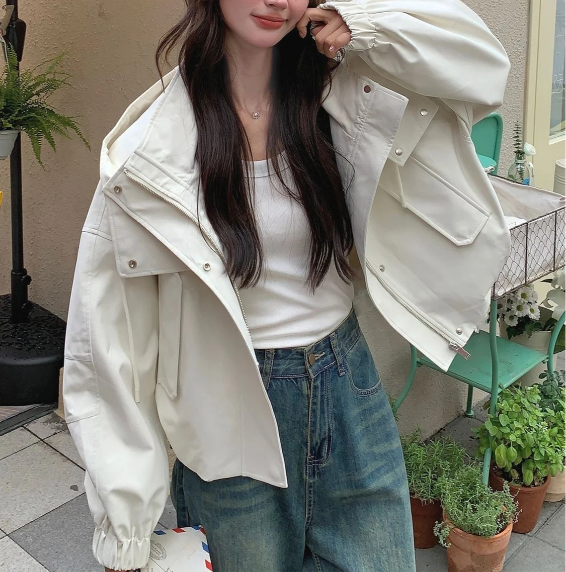 เสื้อแจ็คเก็ตมีฮู้ดสำหรับผู้หญิง เสื้อแจ็คเก็ตสั้นสำหรับฤดูใบไม้ร่วง 2025 เสื้อแจ็คเก็ตลำลองแบบใหม่