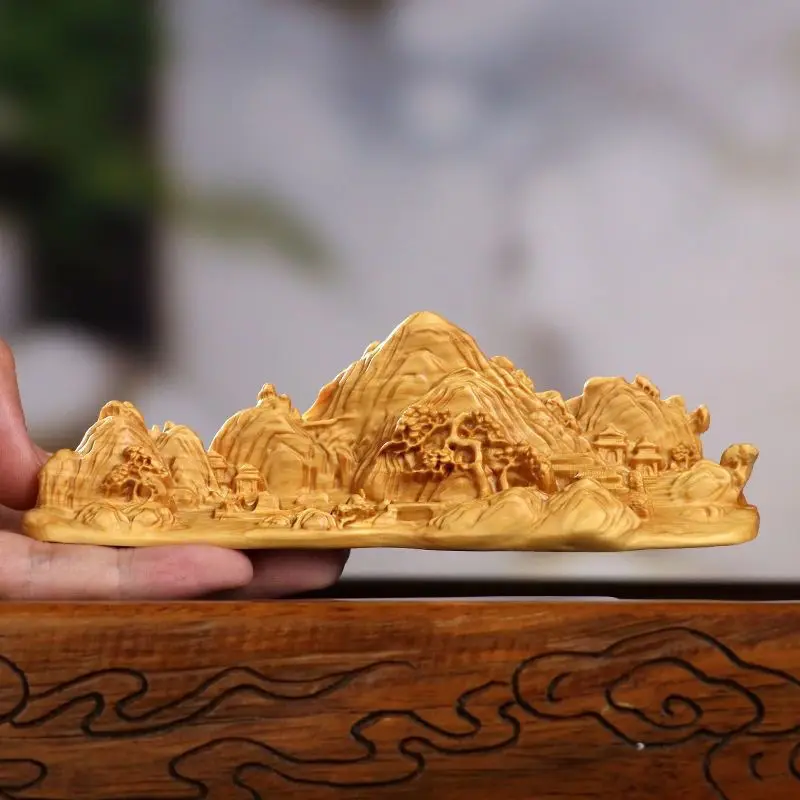 

Boxwood Carving Thousand Miles of Rivers and Mountains Ornaments Pen Shelf Pen Holden Landscape Painting Study Room Gift