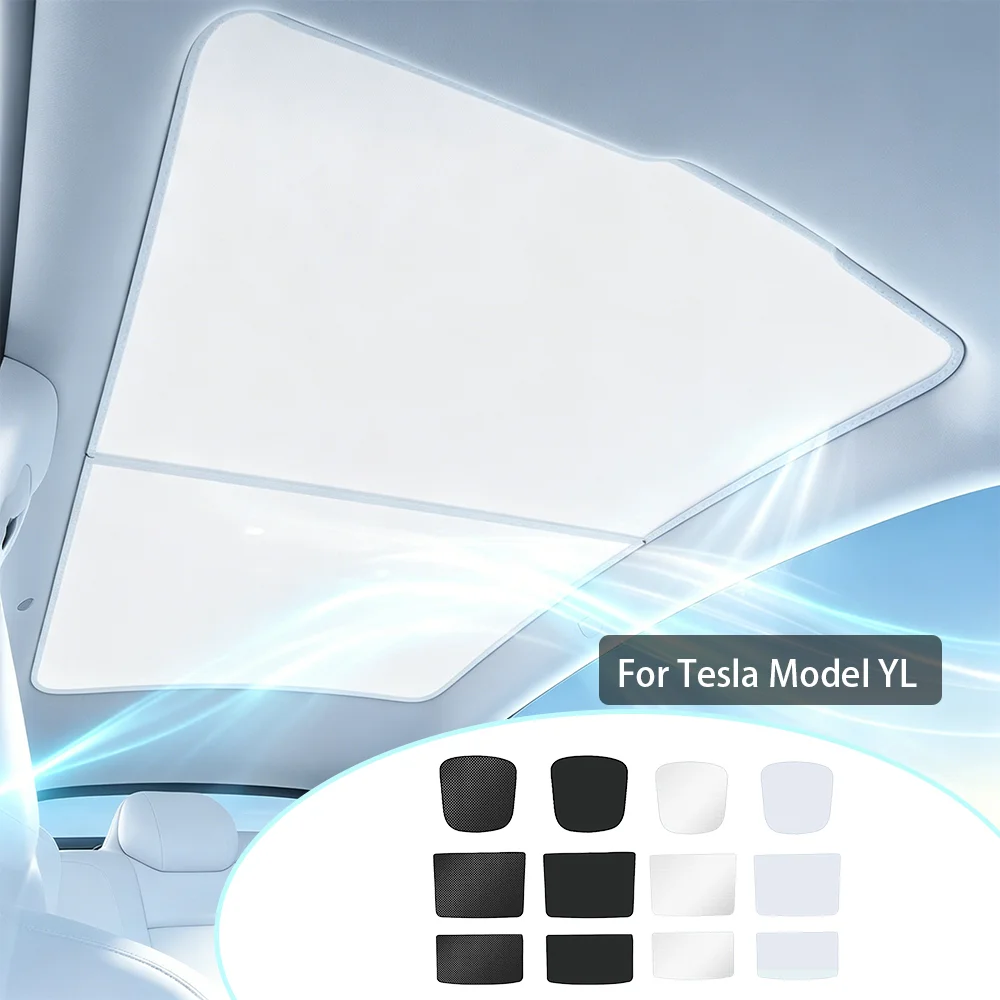 For Upgraded Tesla Model YL Launch 2026 Ice Crystal Sunroof Split Sunshade Curtain Top Ceiling Sun Visor Cover,UV Block Thermal