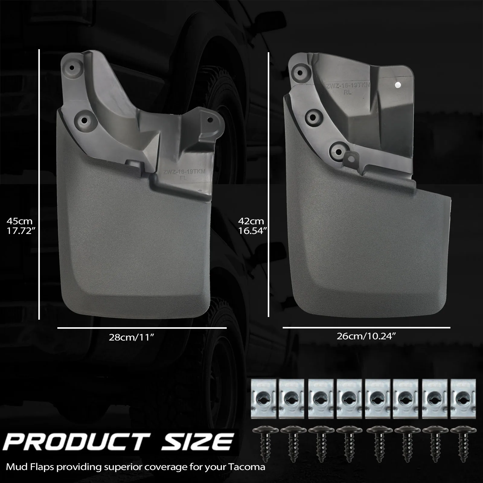 4 قطعة لتويوتا تاكوما N300 2016 - 2023 اللوحات الطينية سبلاش الحرس واقيات الطين لا الحفر الجبهة الخلفية 2017 2018 2019 2020 2021 2022 #5