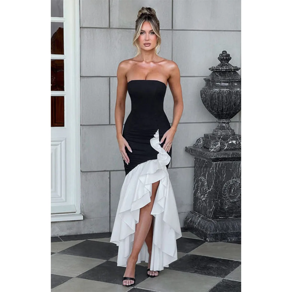 

Formal Pleat Mermaid Strapless Prom Dresses Cocktail Dresses Simple Retro Fashion Elegant Exquisite High Quality Customized