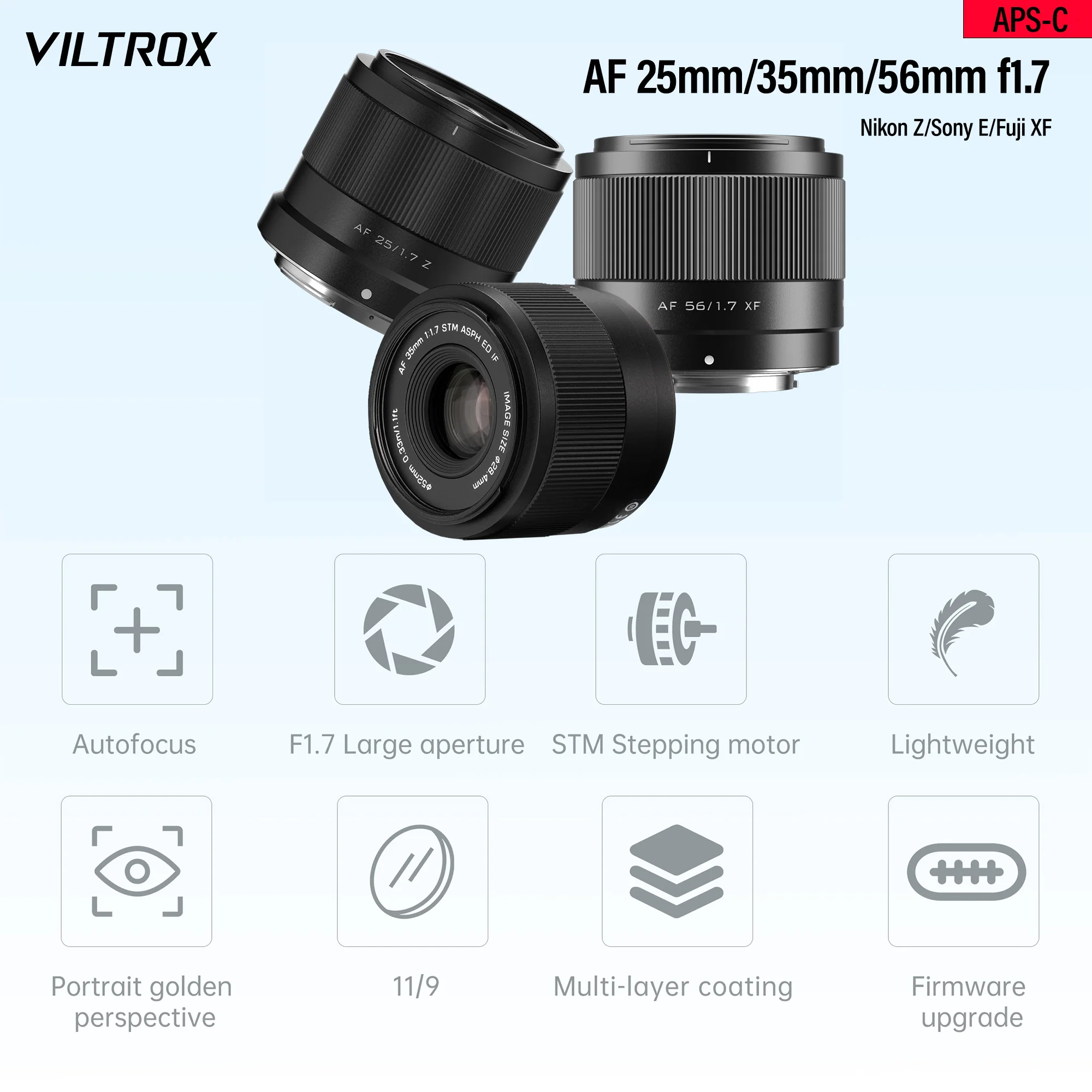 Viltrox 25 مللي متر 35 مللي متر 56 مللي متر F1.7 20 مللي متر F2.8 40 مللي متر F2.5 50 مللي متر F2.0 سلسلة الهواء عدسة الكاميرا لسوني E نيكون Z فوجي فيلم XF كاميرا