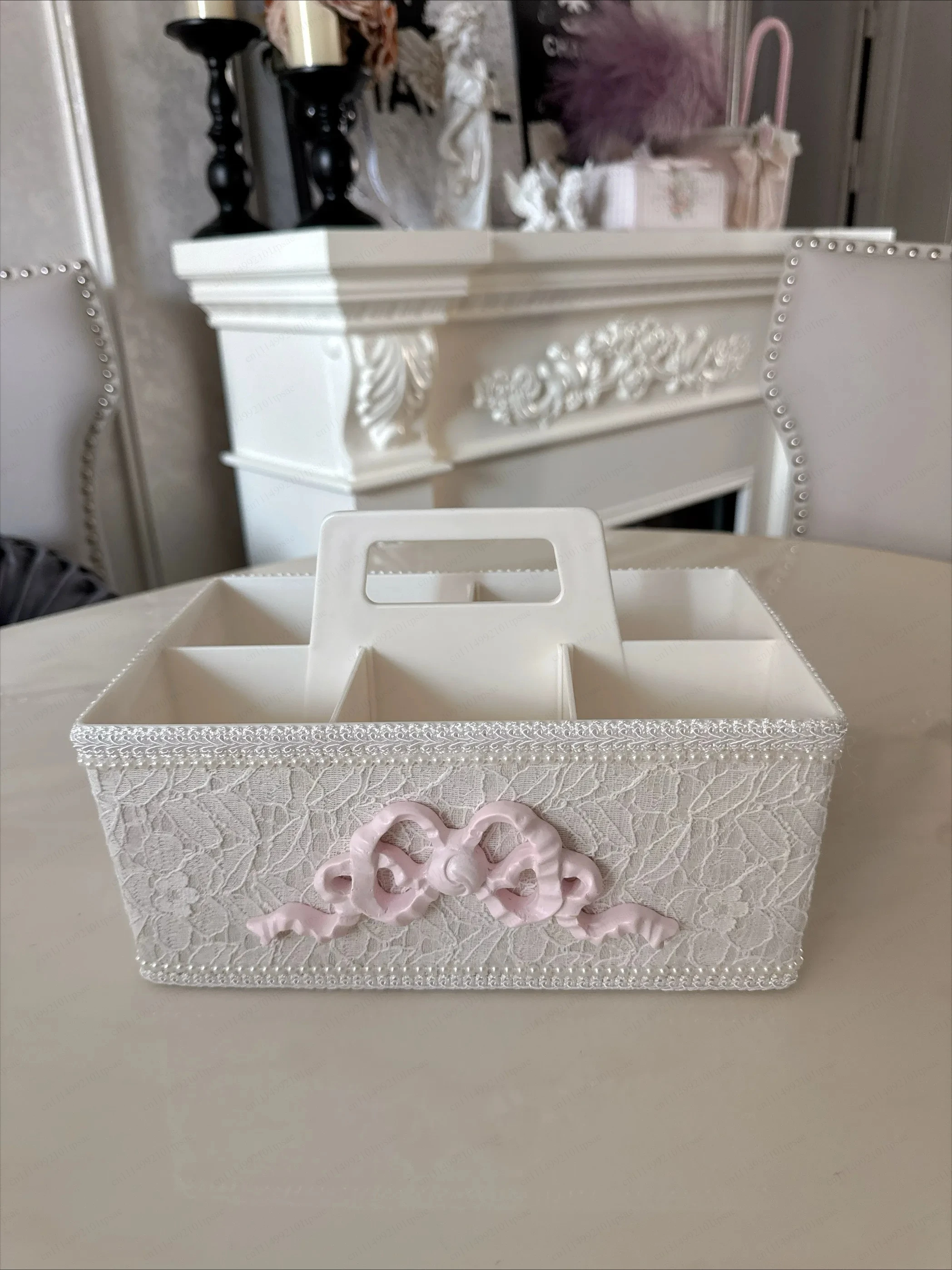 Pink Rose Storage Box Portable Retro Countryside Home Furnishings Desktop Storage Basket