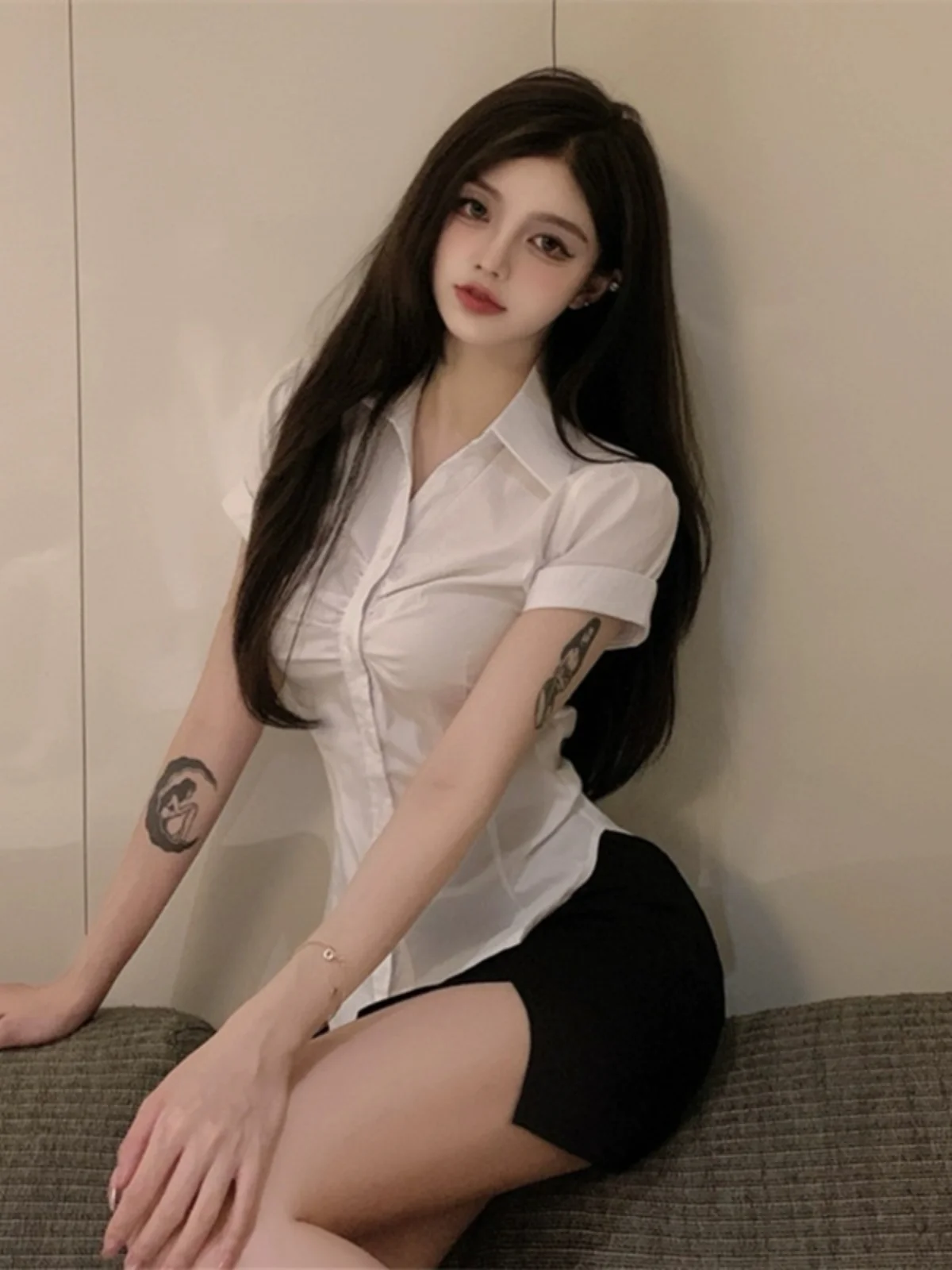 Efekt wyszczuplający Biały lub Sve Jk irt dla kobiet Sli School orm Sle Wszechstronny top Nowy letni trend w modzie