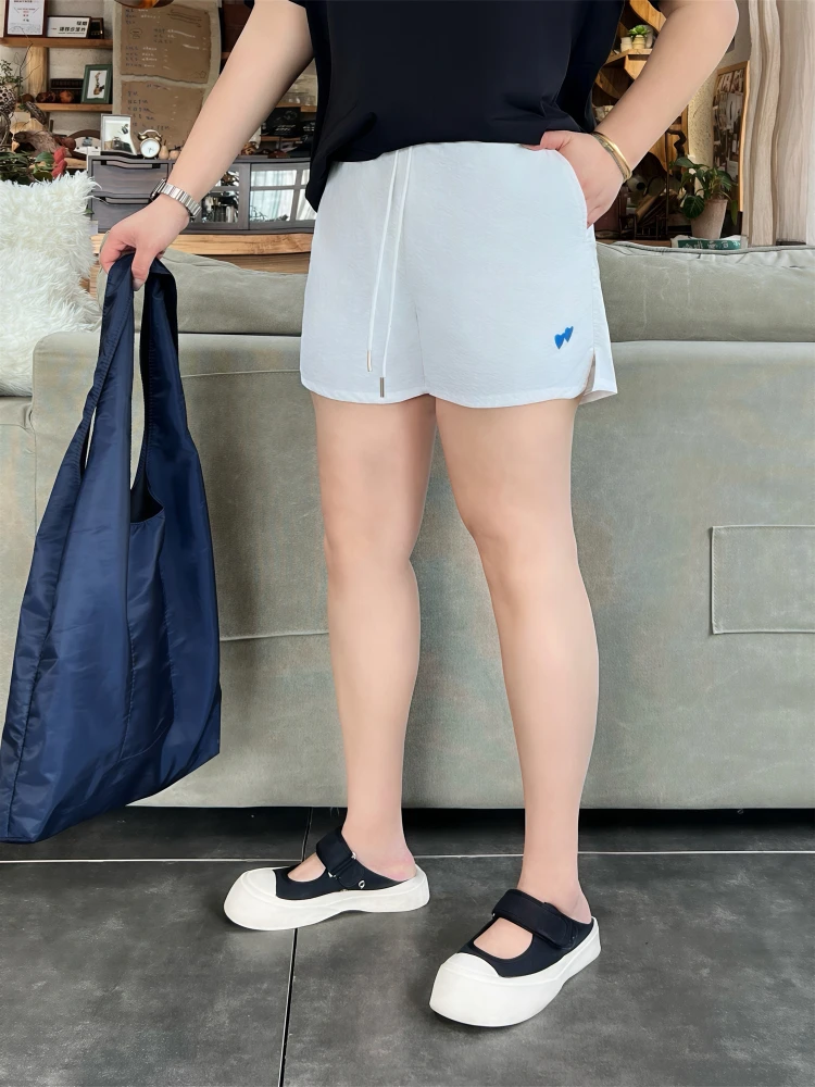 

Спортивные шорты с высокой талией свободного кроя для женщин, повседневные летние брюки-капри больших размеров, прямые нейлоновые штаны