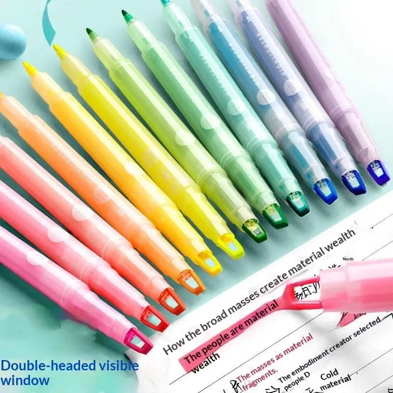 5Pcs Clear View Highlighter Pens Double Head Soft Light Colors Visible Tip For Precise Marking For Students, School And Office