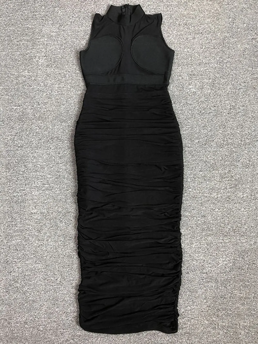 Modphy-Robe mi-longue en maille transparente patchwork noire pour femme, robe moulante élastique, club de nuit sexy, fête, nouvelle batterie, 2024