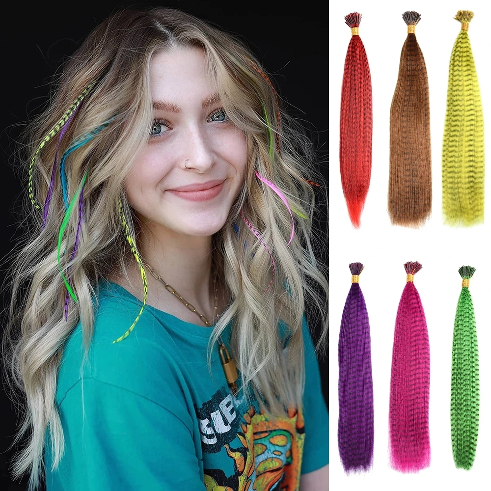 Synthetic Colored Strands For Hair Feather Extension 1-500 Pieces I Tip Hairpiece Hair Zebra Line Feather Hair Extensions