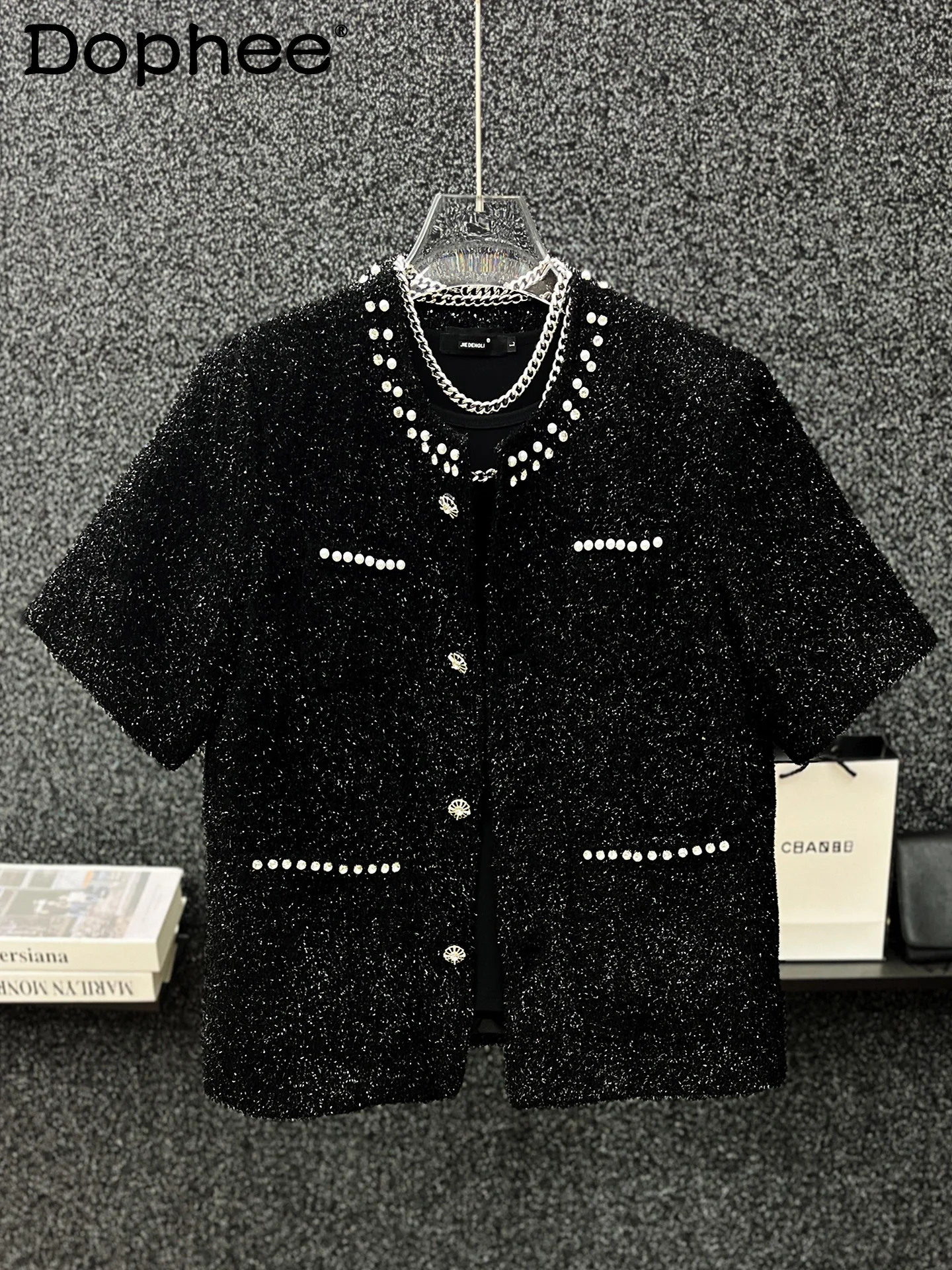 

2025 Summer Design Sense Heavy Industry Diamond-encrusted Short Jacket Fashionable Trendy Men's Half-sleeved Versatile Jacket