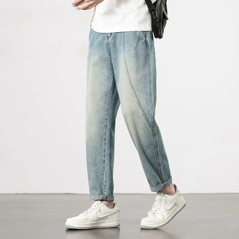 

Летние модные свободные прямые джинсовые брюки мужские повседневные эластичные удобные джинсы