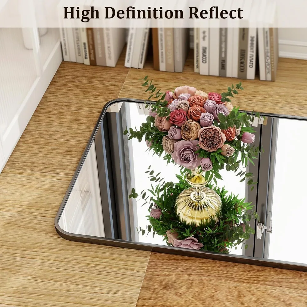 스탠드가 있는 전신 거울, 16 x 59, 무광 알루미늄 합금 프레임, 스탠딩 또는 벽걸이형, 전신 거울