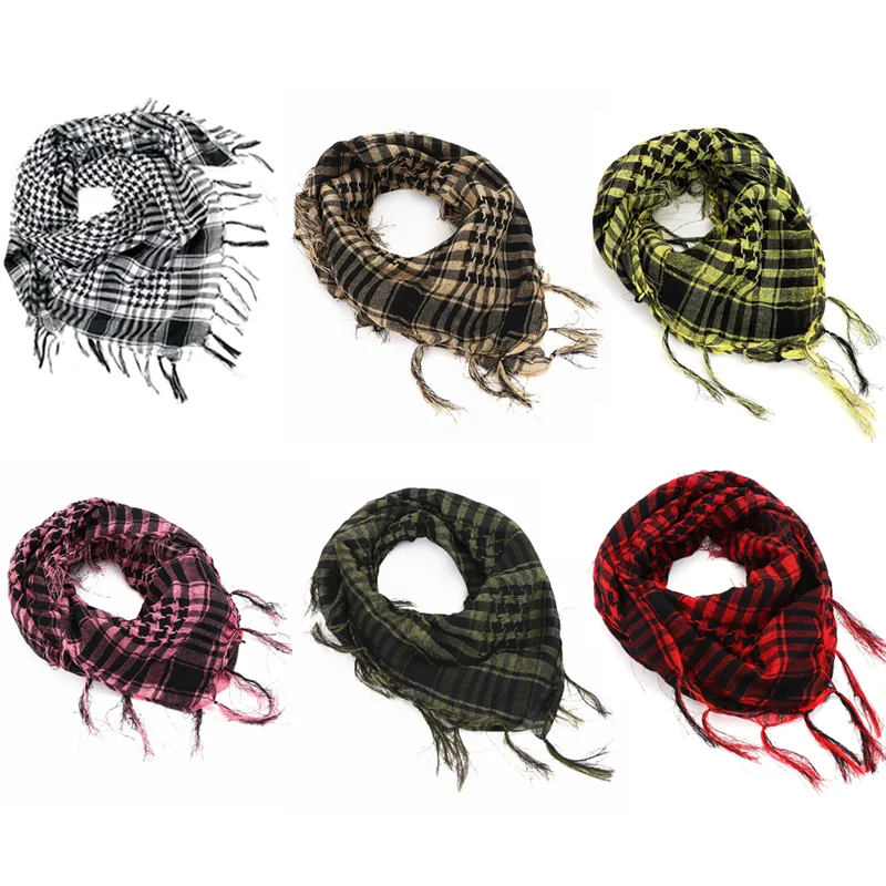 Men's Outdoor Hiking Shawl With Tassel Plaid Desert Scarf Military Arab Tactical Army Turban Scarf Mask